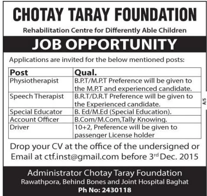 Job Update :chotay-tare-foundation