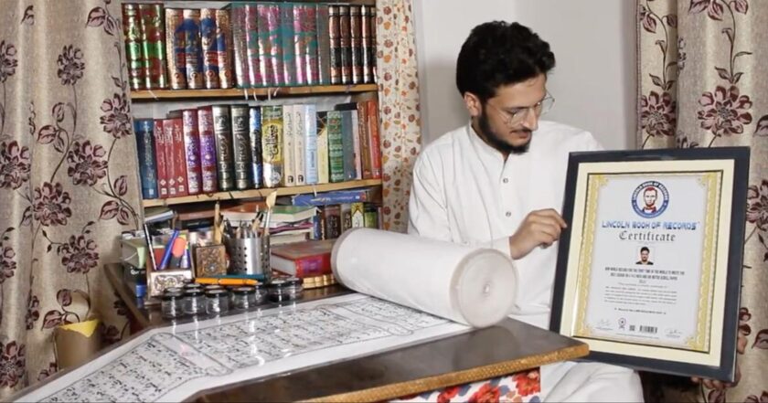 Mustafa-Ibn-Jameel, From Bandipora Creates World Record, Writes Entire Quran On 500 meter Scroll.