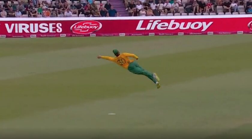 WATCH: South African Player Tristan Stubbs ‘Flies’ To Take A One Handed Catch Against England.