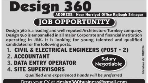 Design 360 Srinagar Job for Various Posts Recruitment2022.