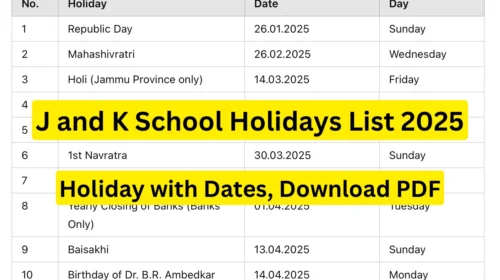 J and K School Holidays List 2025