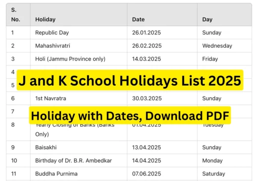 J and K School Holidays List 2025