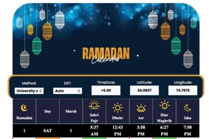 Ramadan Time Table 2025 Kashmir