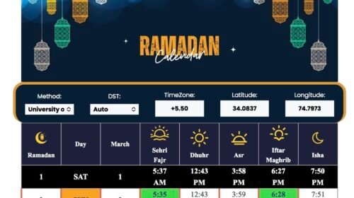 Ramadan Time Table 2025 Kashmir